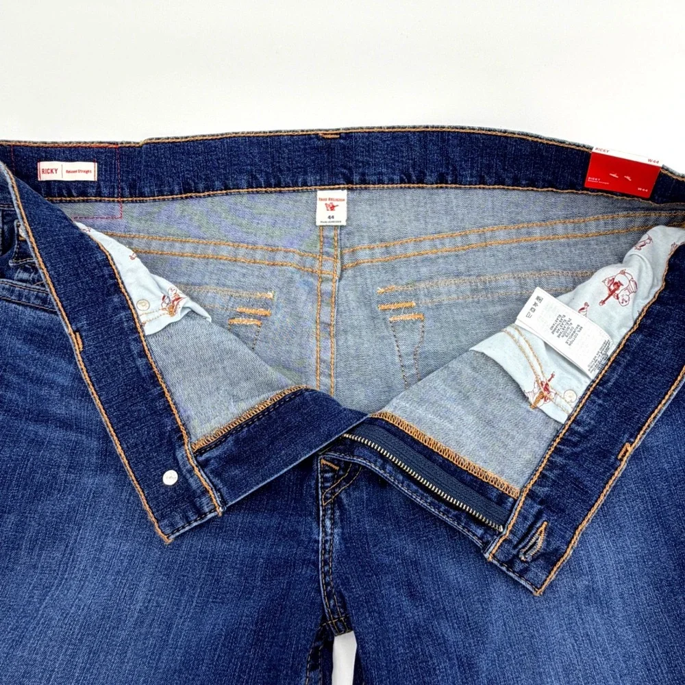 True Religion Ricky Flap Men 44 Blue NEW Straight Leg Relaxed Fit Jeans